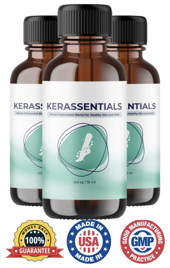 Kerassentials antifungal oil bottles for healthy nails and skin